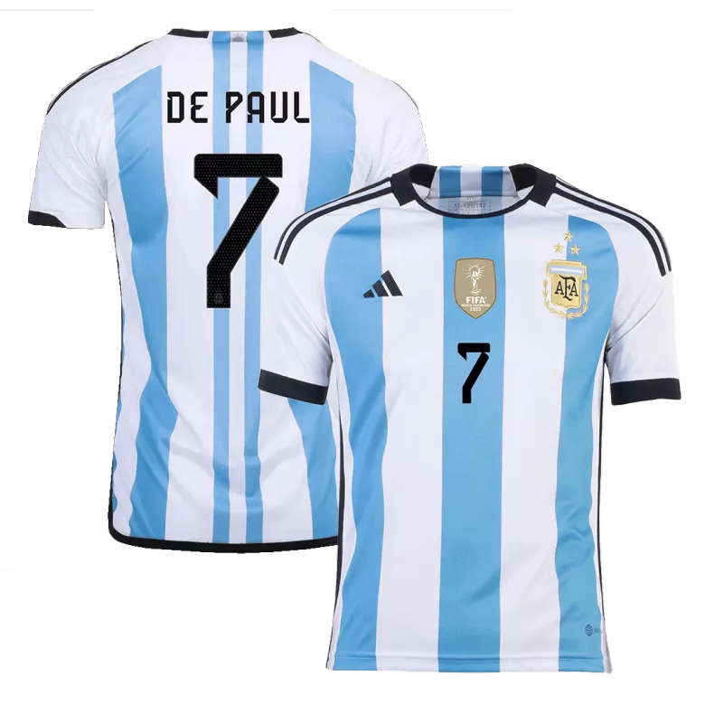 New DE PAUL #7 Argentina Three Stars Home 2022 Champion Jersey - vstockx
