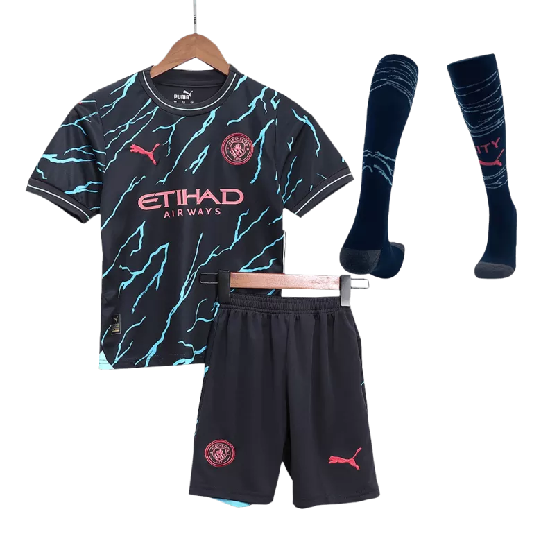 Manchester City Third Away Kids Soccer Jerseys Full Kit 2023/24 - vstockx