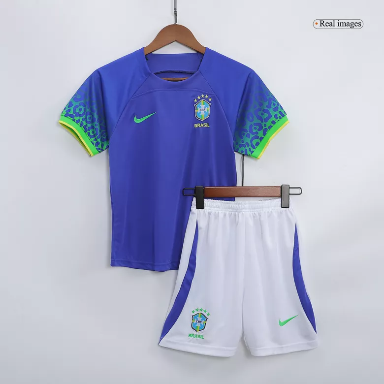 Brazil Away World Cup Kids Soccer Jerseys Kit 2022 - vstockx