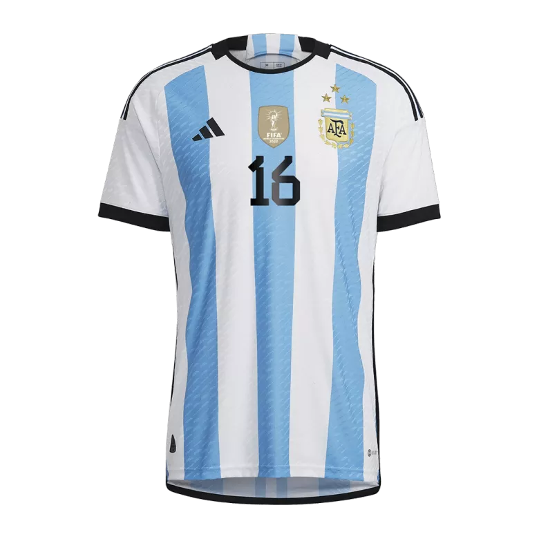 New T. ALMADA #16 Argentina Three Stars Home World Cup 2022 Champion Authentic Jersey - vstockx
