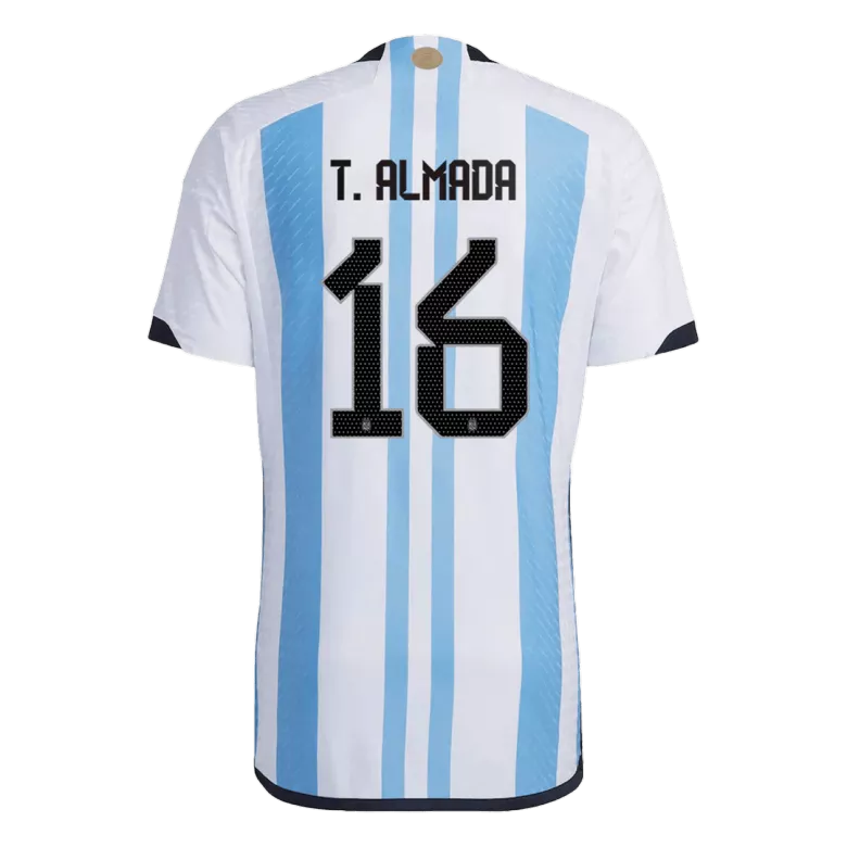 New T. ALMADA #16 Argentina Three Stars Home World Cup 2022 Champion Authentic Jersey - vstockx