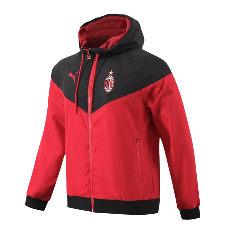 AC Milan Hoodie Windbreaker Jacket 2023/24 - Black&Red - vstockx