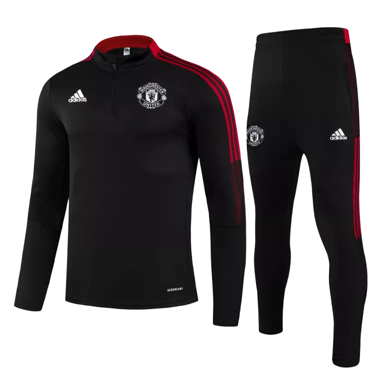 Manchester United 1/4 Zip Tracksuit 2021/22 Kids Black - vstockx