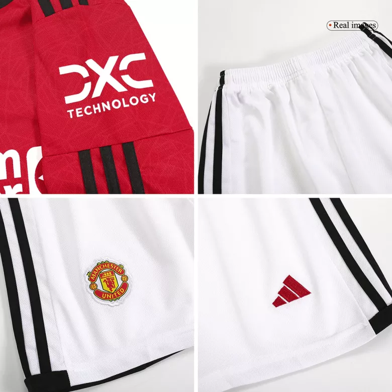 Manchester United Home Long Sleeve Kids Soccer Jerseys Kit 2023/24 - vstockx