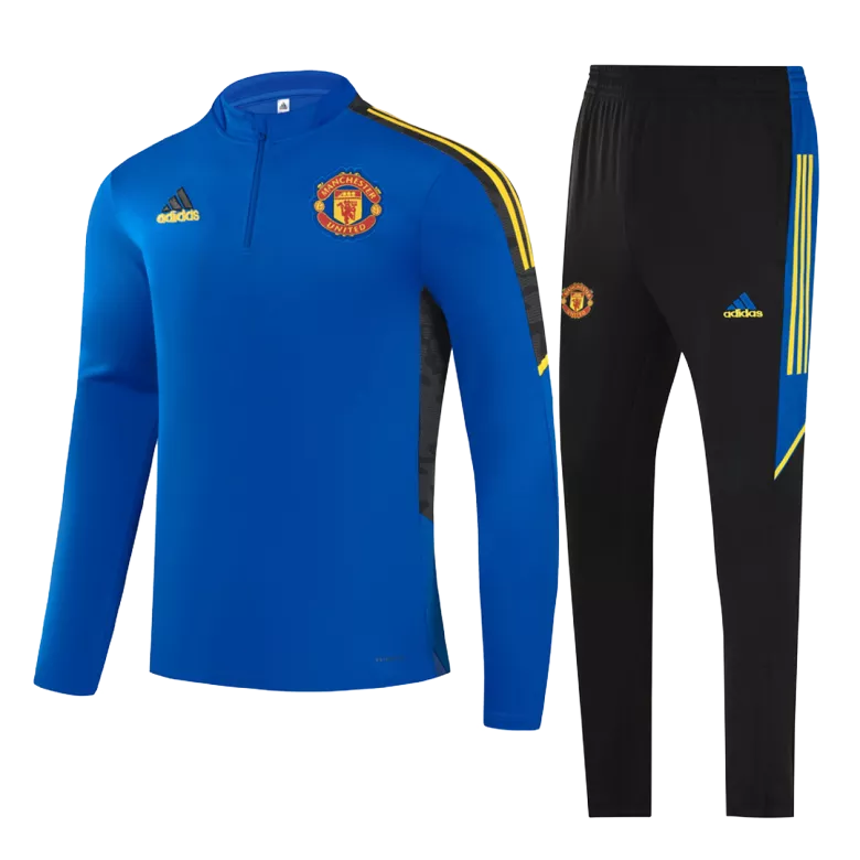 Manchester United 1/4 Zip Tracksuit 2021/22 Kids Blue - vstockx