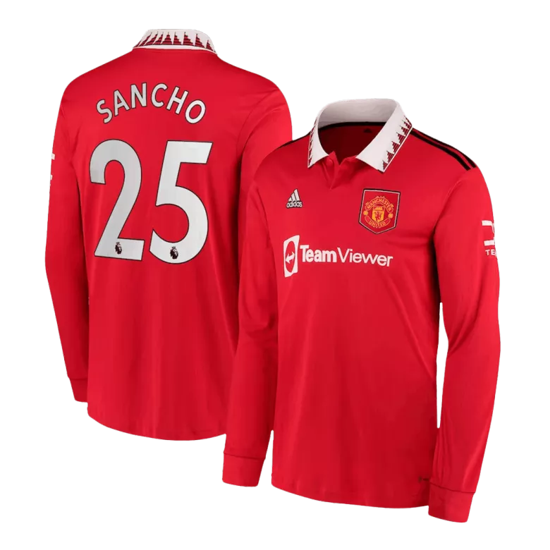 SANCHO #25 Manchester United Home Long Sleeve Soccer Jersey 2022/23 - vstockx