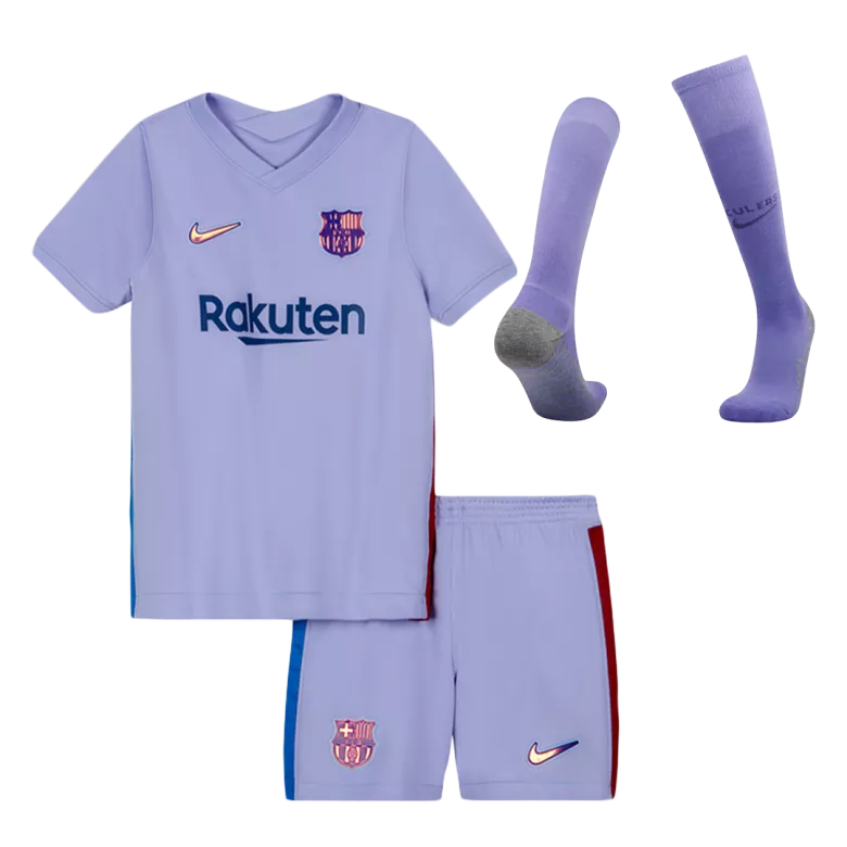 Barcelona Away Kids Soccer Jerseys Kit 2021/22 - vstockx