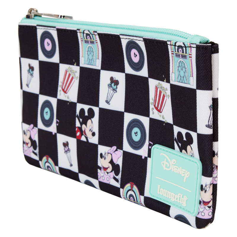 Mickey x26 Minnie Date Night Diner Checkered All-Over Print Nylon Zipper Pouch Wristlet
