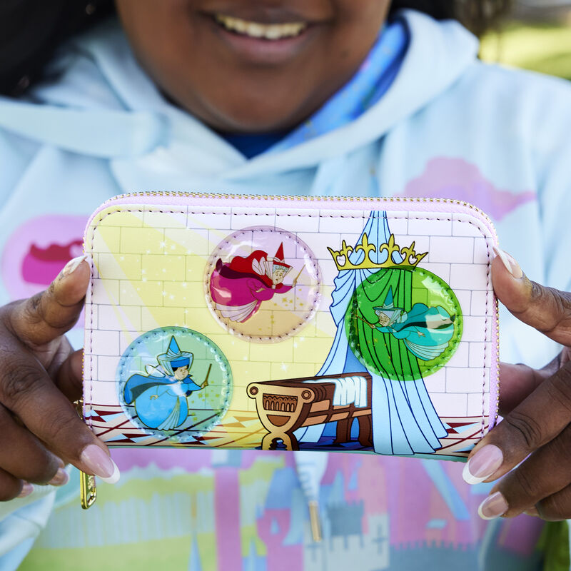 Sleeping Beauty Castle Three Good Fairies Stained Glass Zip Around Wallet