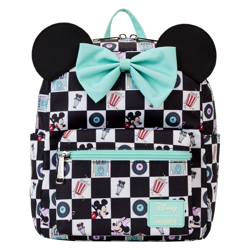 Mickey x26 Minnie Date Night Diner Checkered All-Over Print Nylon Square Mini Backpack