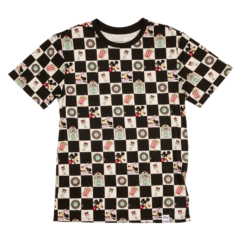 Mickey x26 Minnie Date Night Diner Checkered All-Over Print Unisex Tee