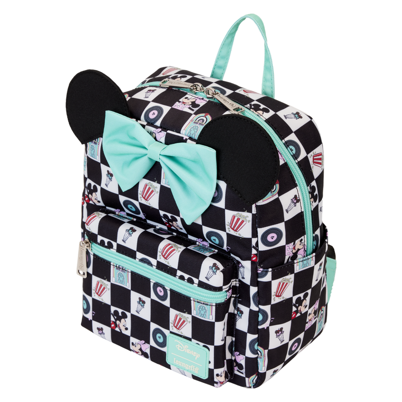 Mickey x26 Minnie Date Night Diner Checkered All-Over Print Nylon Square Mini Backpack