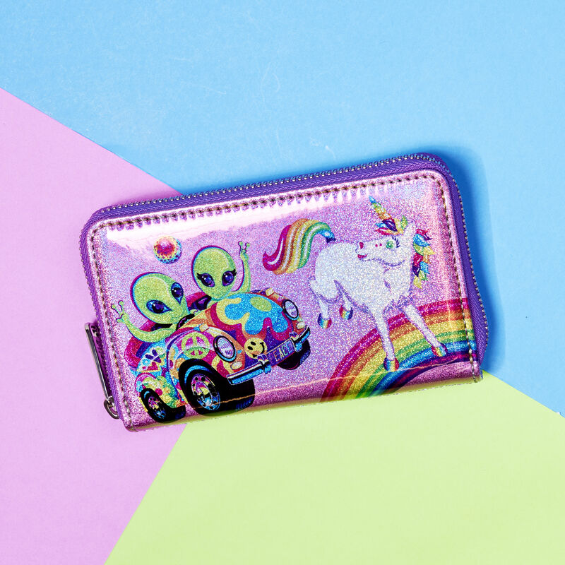Lisa Frank Holographic Glitter Color Block Zip Around Wallet