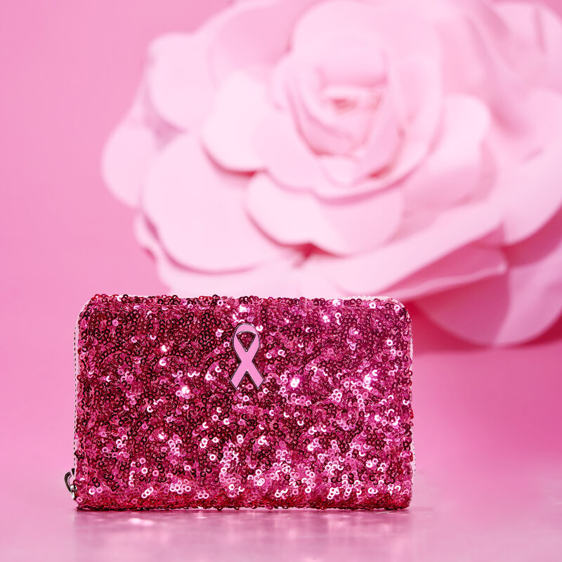 Breast Cancer Research Foundation Exclusive Pink Ribbon Sequin Zip Around Wallet