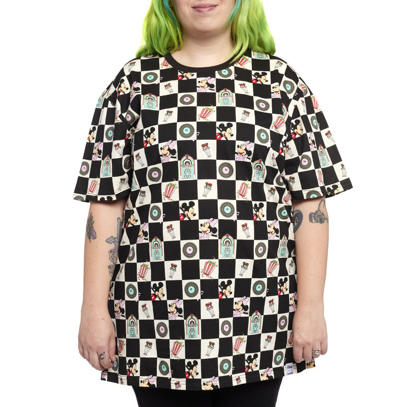 Mickey x26 Minnie Date Night Diner Checkered All-Over Print Unisex Tee