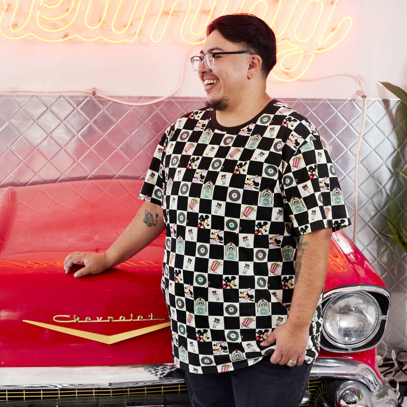 Mickey x26 Minnie Date Night Diner Checkered All-Over Print Unisex Tee