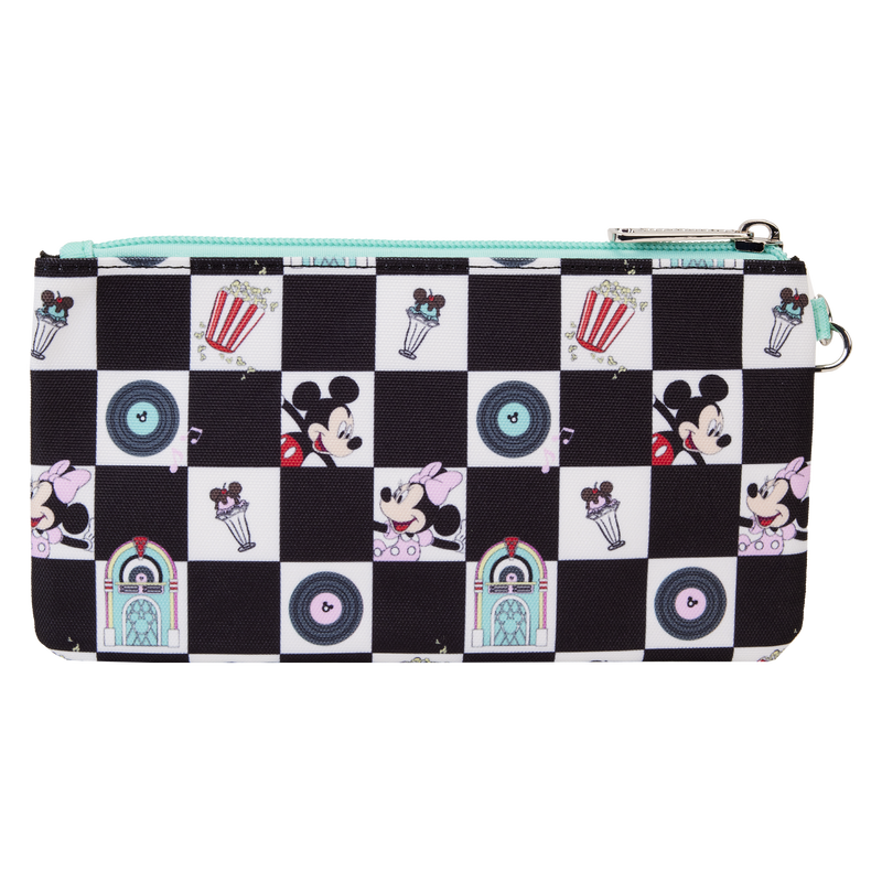 Mickey x26 Minnie Date Night Diner Checkered All-Over Print Nylon Zipper Pouch Wristlet