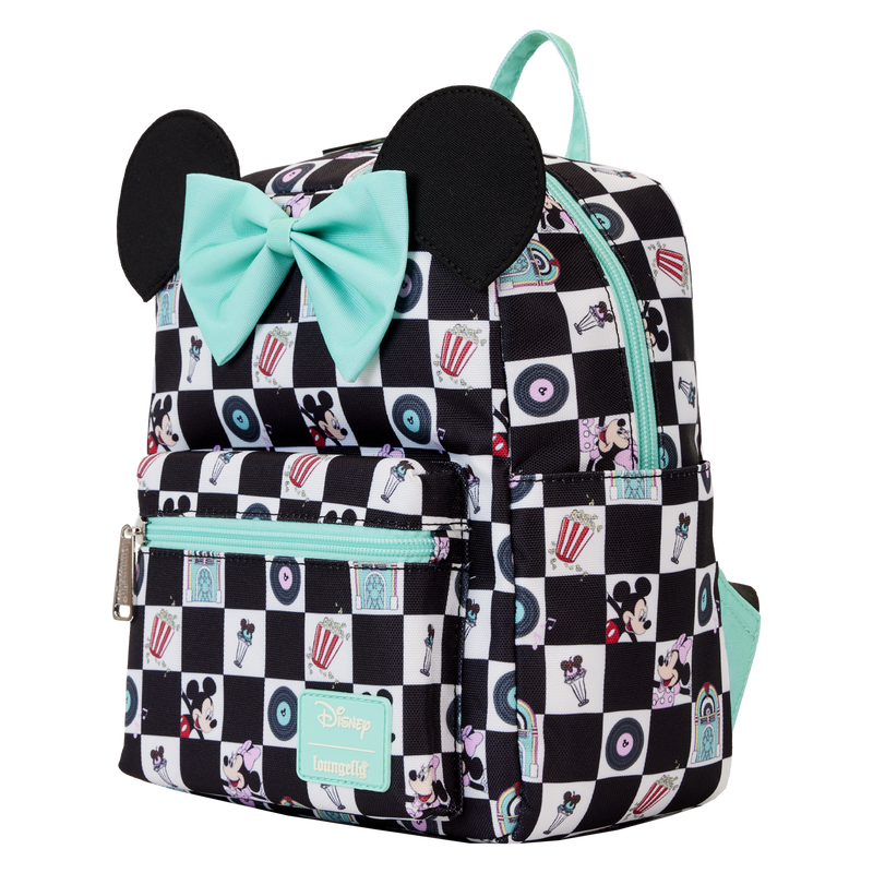 Mickey x26 Minnie Date Night Diner Checkered All-Over Print Nylon Square Mini Backpack