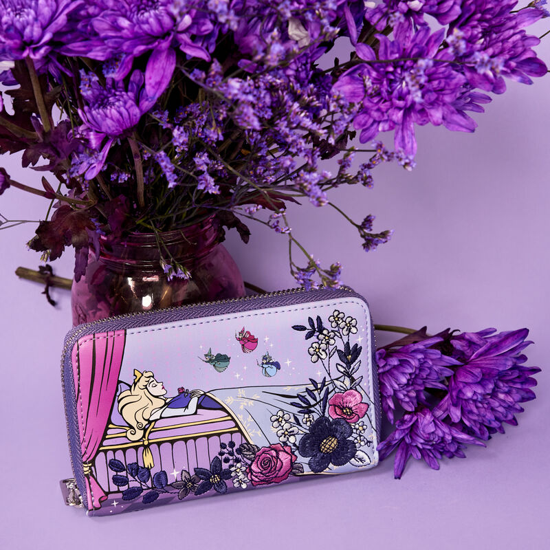 Sleeping Beauty 65th Anniversary Floral Scene Zip Around Wallet