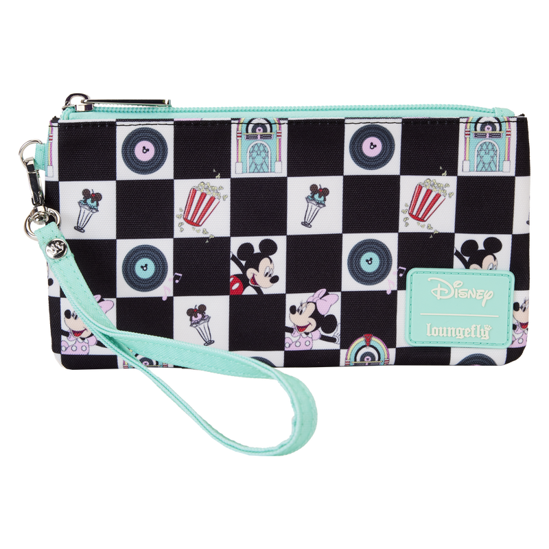 Mickey x26 Minnie Date Night Diner Checkered All-Over Print Nylon Zipper Pouch Wristlet