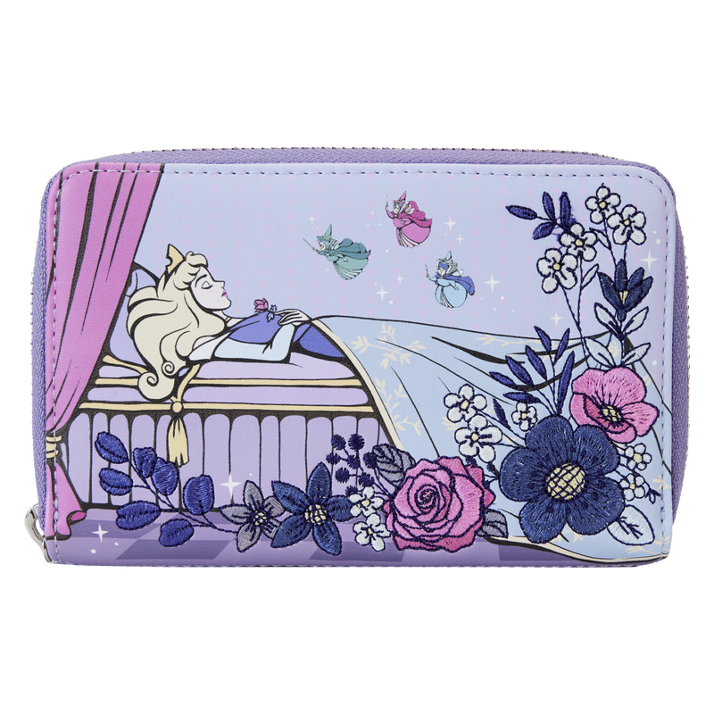 Sleeping Beauty 65th Anniversary Floral Scene Zip Around Wallet