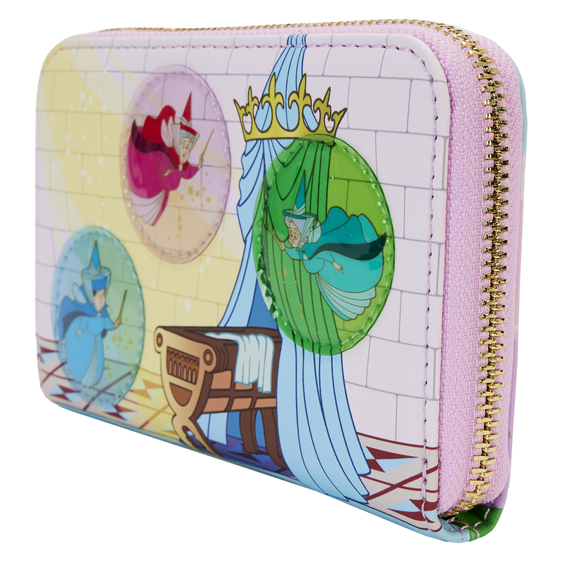 Sleeping Beauty Castle Three Good Fairies Stained Glass Zip Around Wallet