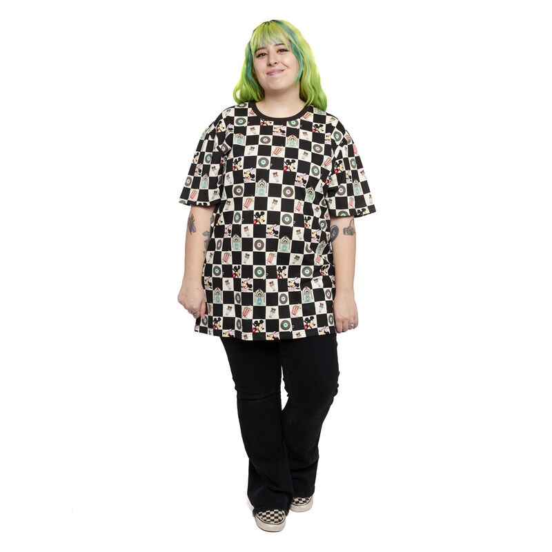 Mickey x26 Minnie Date Night Diner Checkered All-Over Print Unisex Tee