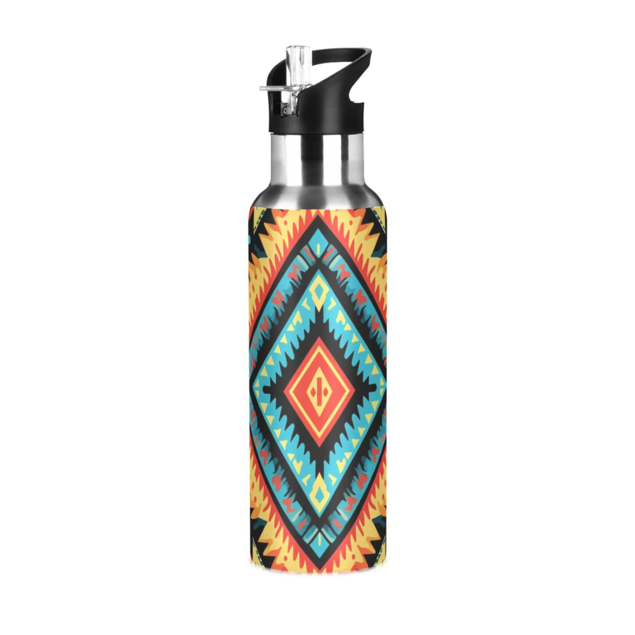 Bohomia Print Water Bottles Insulated Thermos Kids Stainless Steel Bottle with Straw Lid Flask Leakproof for Sports Gym 20 oz