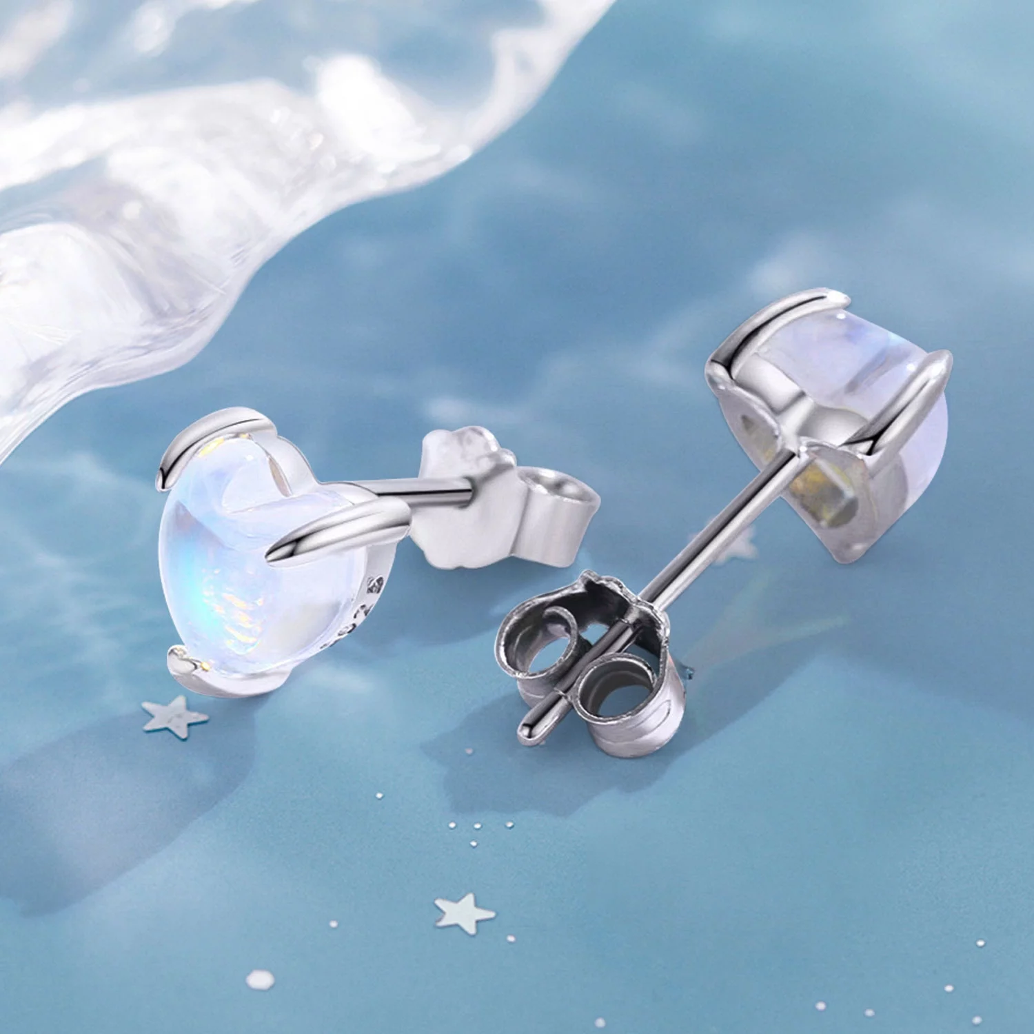 Cuoka Heart Moonstone Earrings for Women, White Gold Plated Hypoallergenic Earrings, Moonstone Stud Earrings 925 Sterling Silver Girls Jewelry Gift