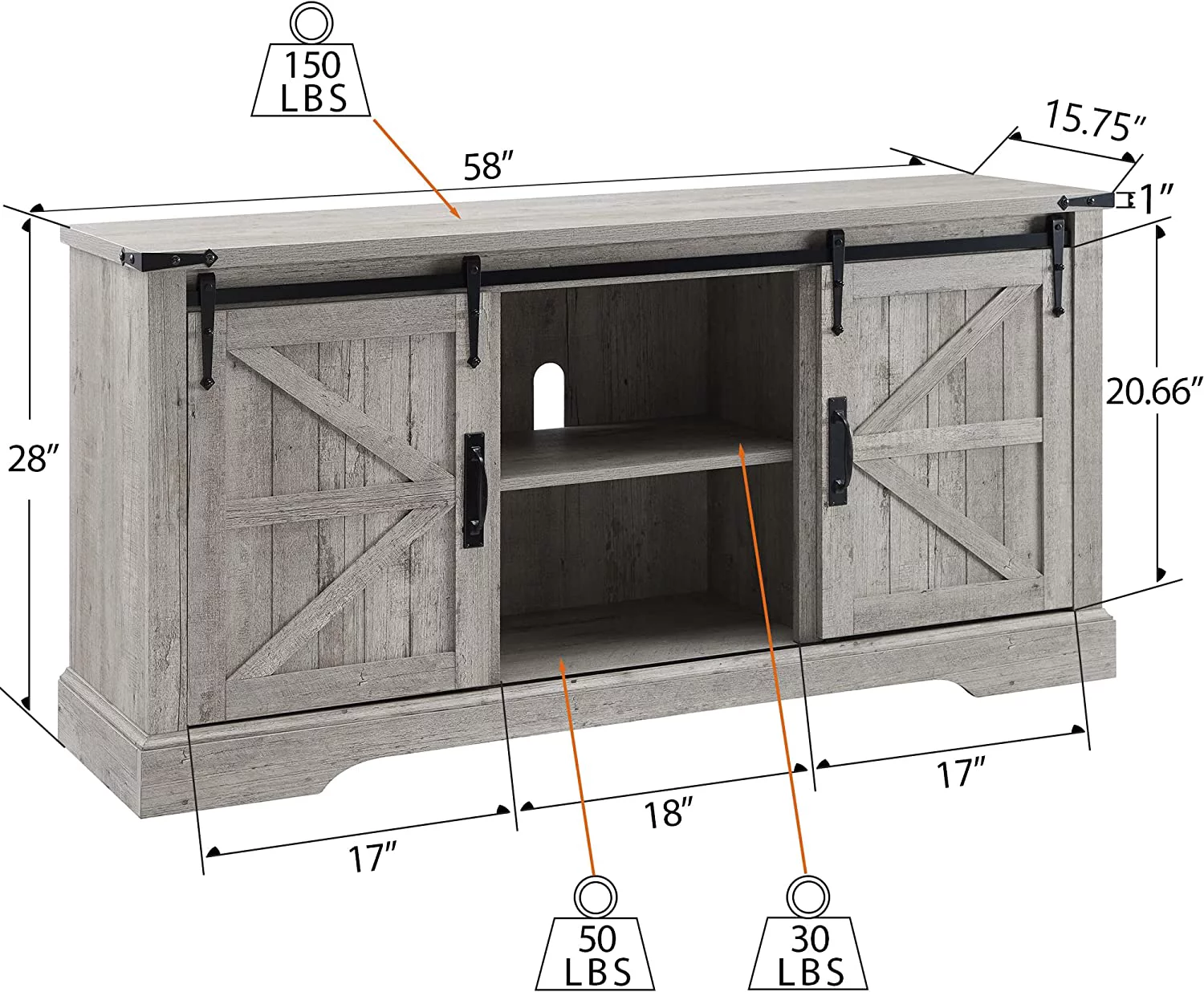 OKD Modern Wood Farmhouse TV Stand for Living Room with Barndoor for TVs up to 65