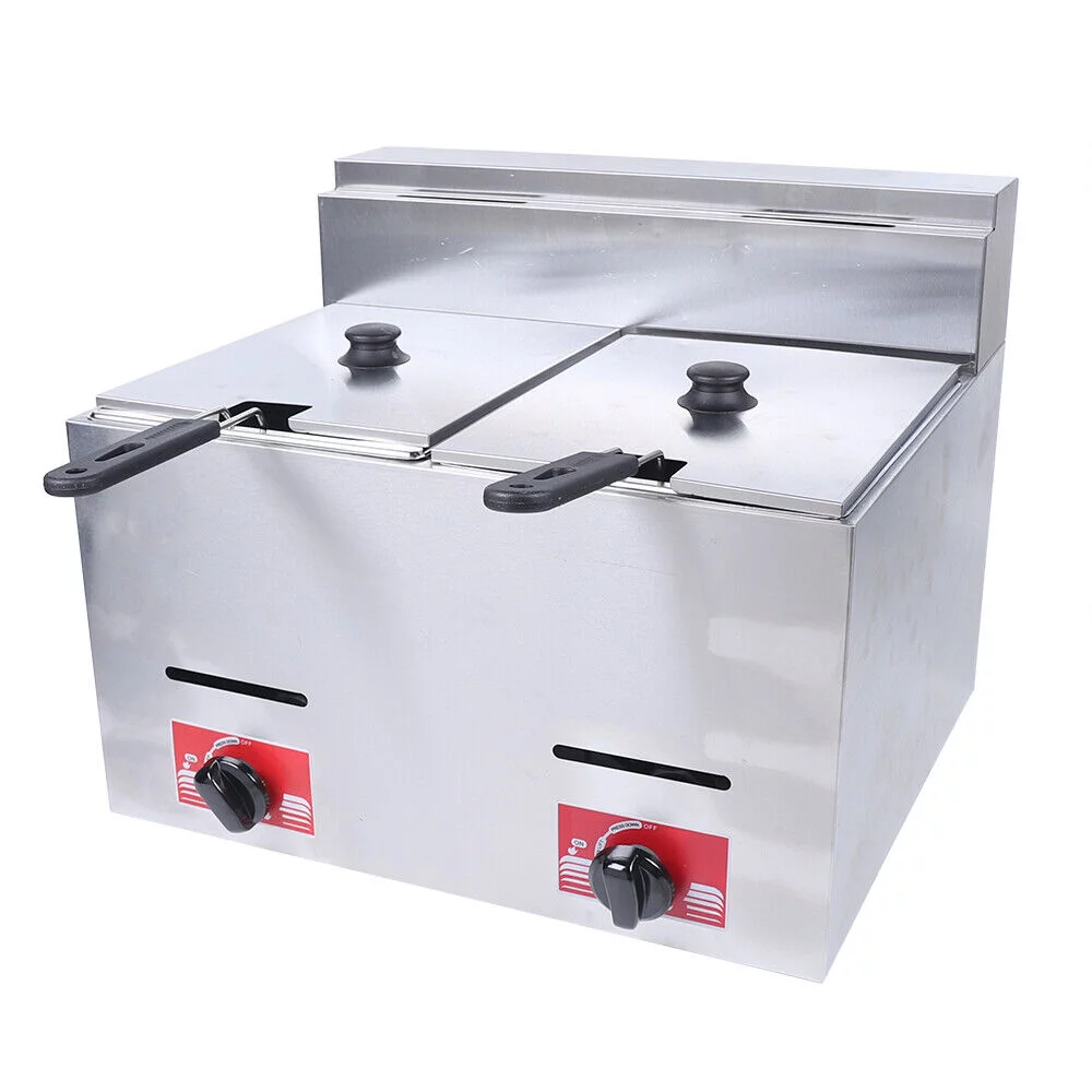 MIDUO Commercial Countertop Gas Fryer with Double Basket Stainless  Countertop Fryer 6L
