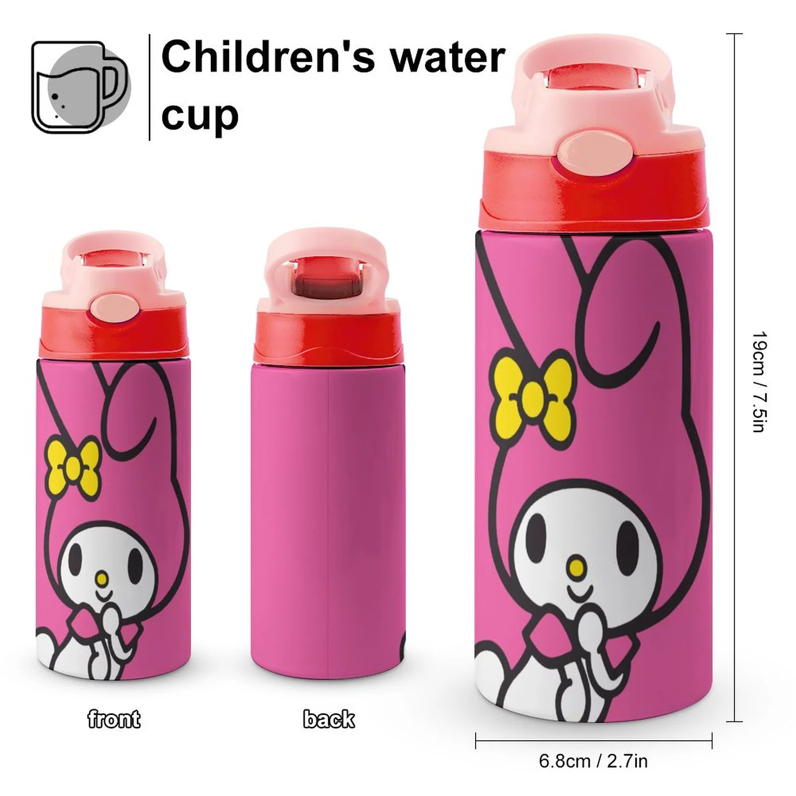 Pink-Rabbit My Melody Children's Water Bottle Vacuum Insulated Stainless Steel Cup With Straw Toddler Thermoses
