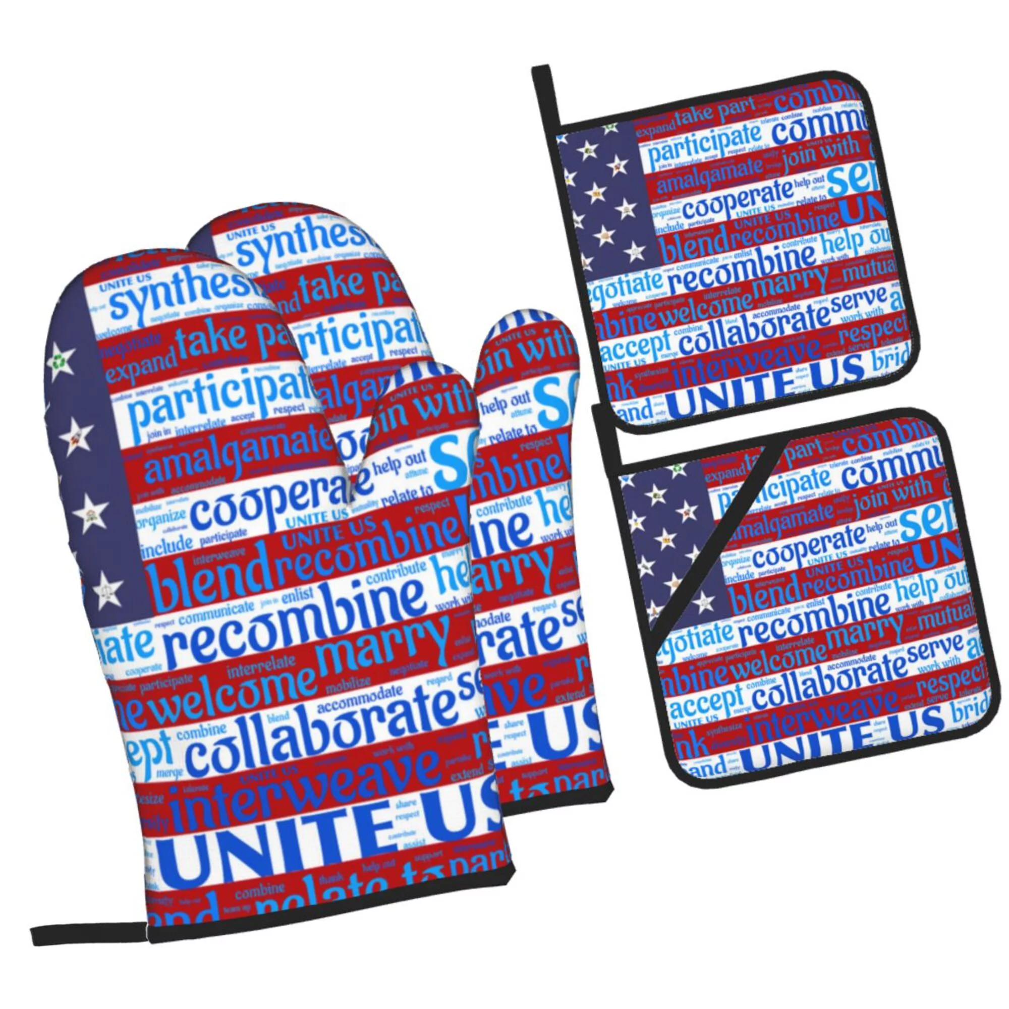 ZICANCN Oven Mitts and Pot Holders Sets,Us Flag Handshake Baking Sets Kitchen Heat Resistant 4 Pieces