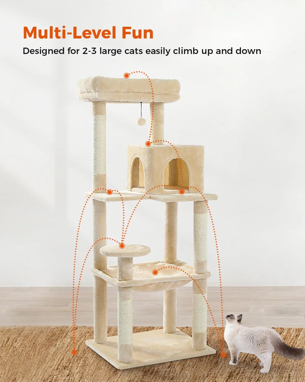 Cat Tree for Large Cats Adult with Metal Plush Big Hammock, 56.3