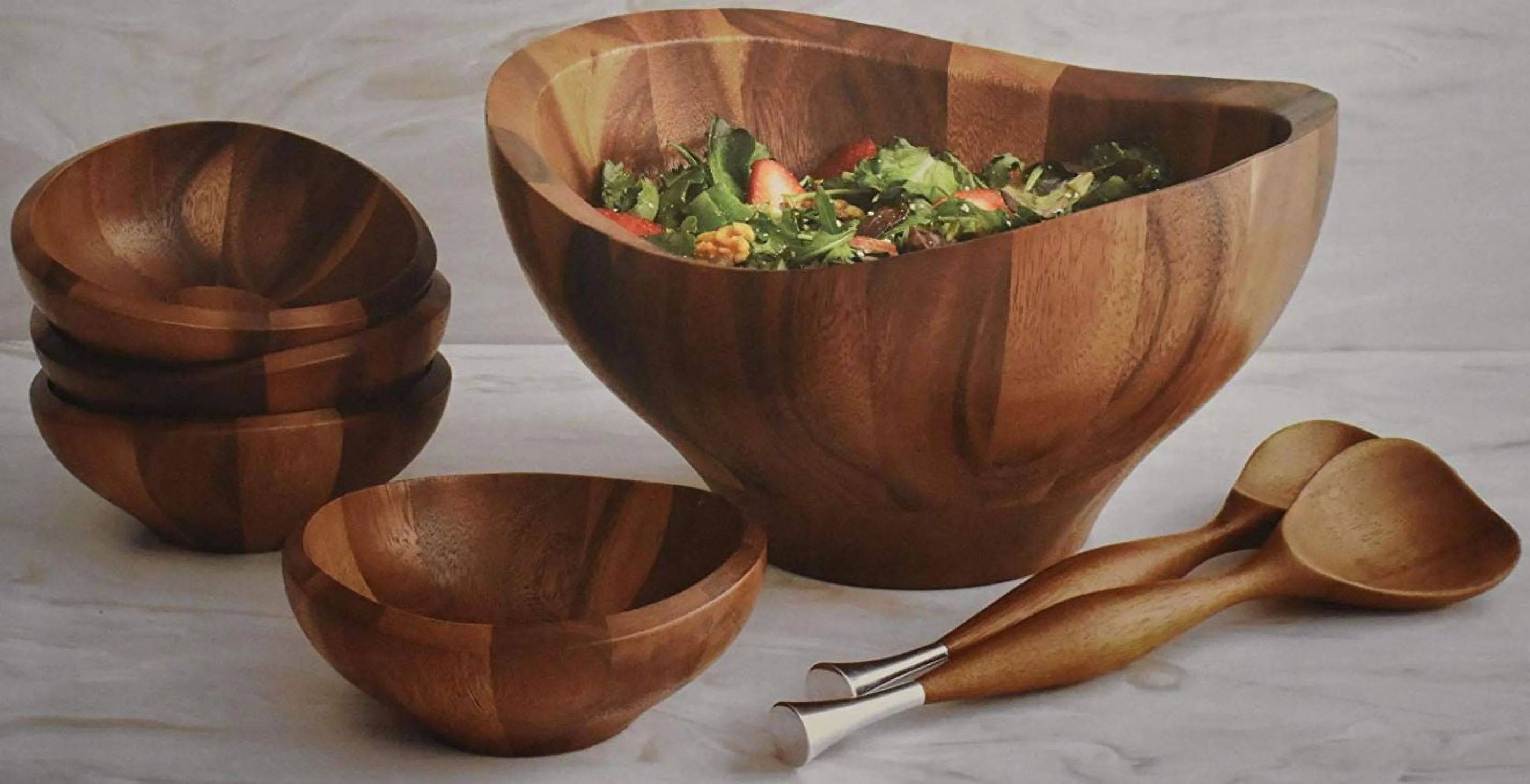 Nambe Solstice 7 Piece Acacia Wood Salad Set
