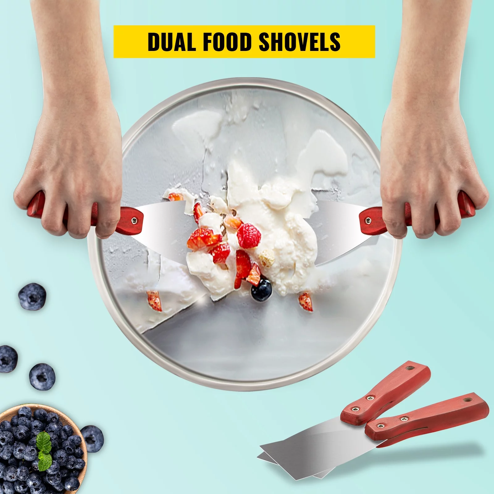 BENTISM Fried Ice Cream Roll Machine Double Pans Commercial Ice Roll Maker Stainless Steel Fried Ice Cream Roll Maker Square Fried