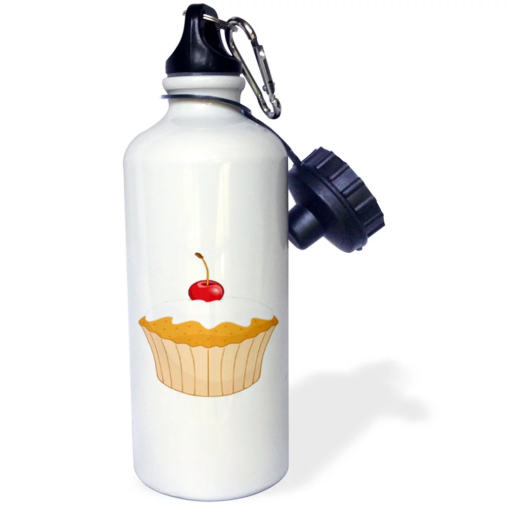 3dRose Huge Vanilla Cupcake With Cherry On Top, Sports Water Bottle, 21oz