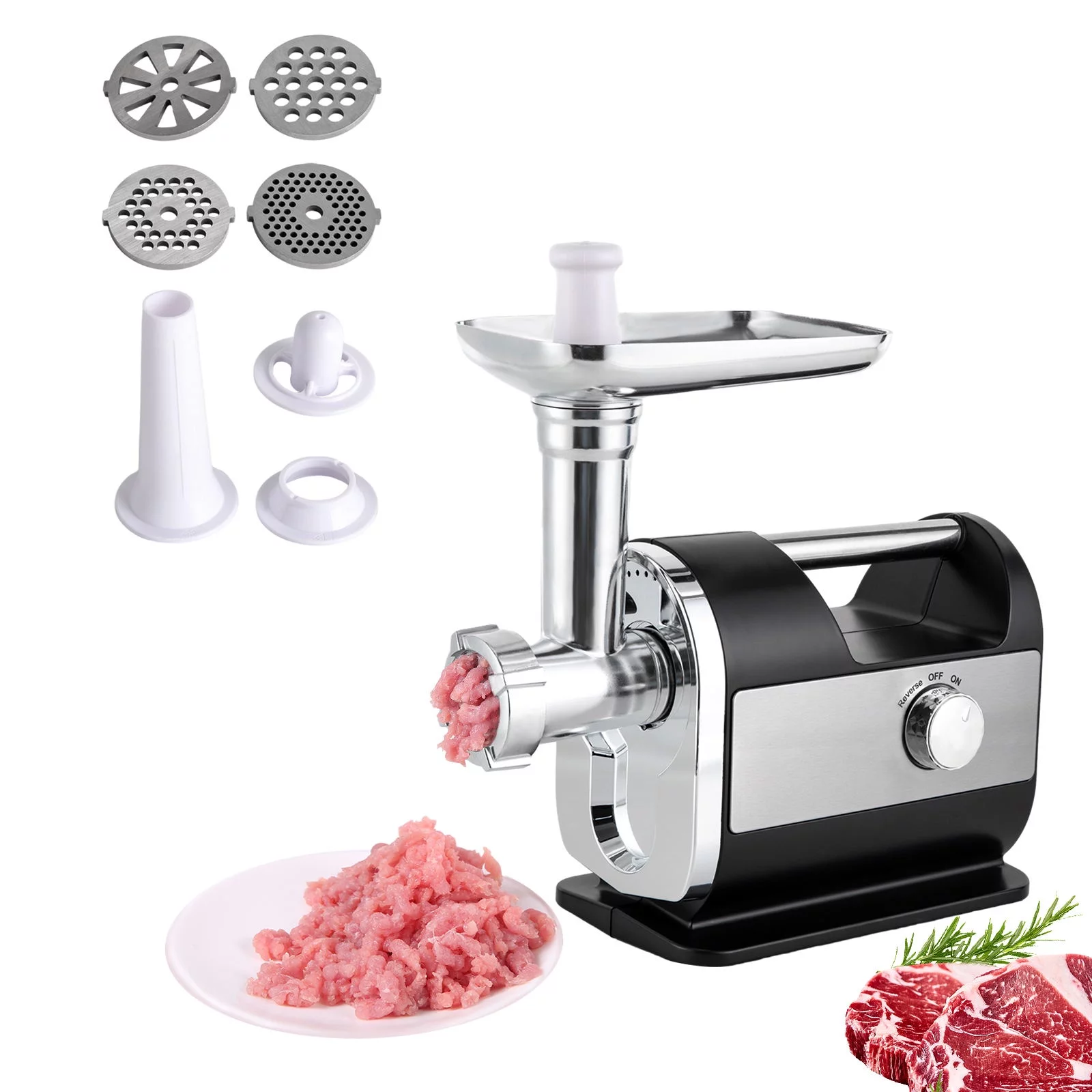 YIYIBYUS Electric Meat Grinder, Portable 800W Industrial Meat Mincer with 6 Attachments for Home Kitchen Use