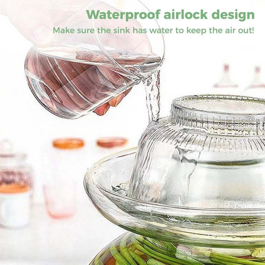 Glass Fermenting Jar, Large Capacity Sealed Pickle Jar, Traditional Chinese Fermenting Crock with Water Seal Airlock Lid, Glass Fermentation Tank for Pickling Kimchi Sauerkraut