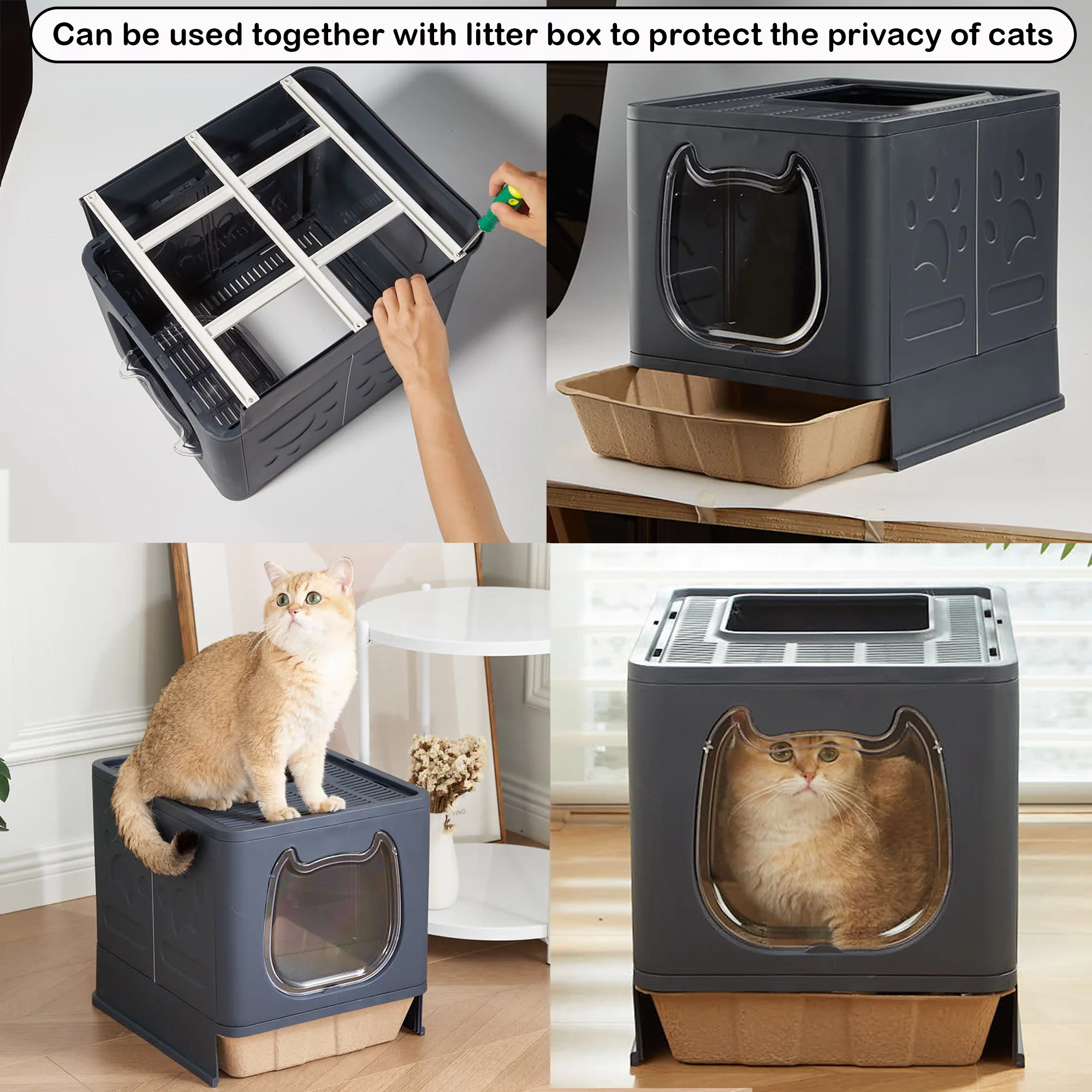 Suhaco Disposable Cat Litter Box Large Paper Litter Tray Travel Pet Litter Pan Reduce Odor Easy Clean Kitty Toilet Save Times Clean Sift Potty for Indoor Cat Use Alone or As Litter Box Liner (5-Pack)