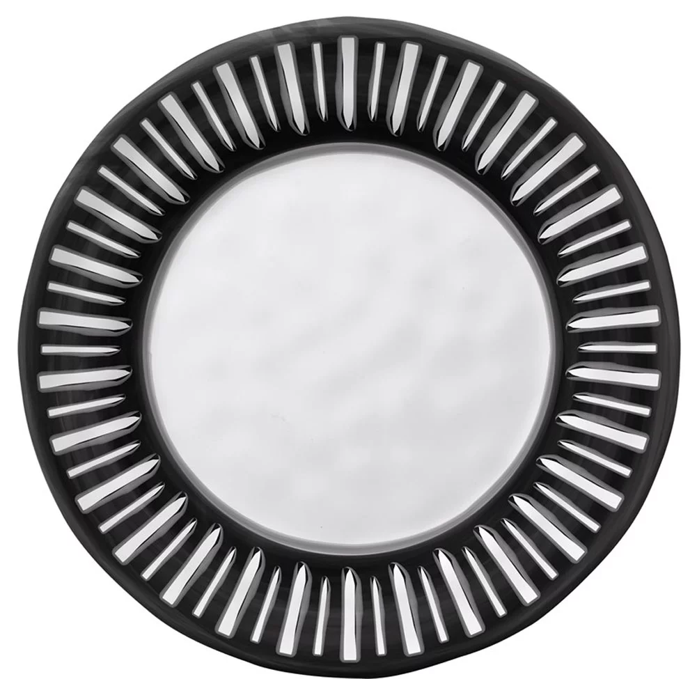 Merritt - Melamine Round Salad Plate - Black & White - Dark Rim - 8