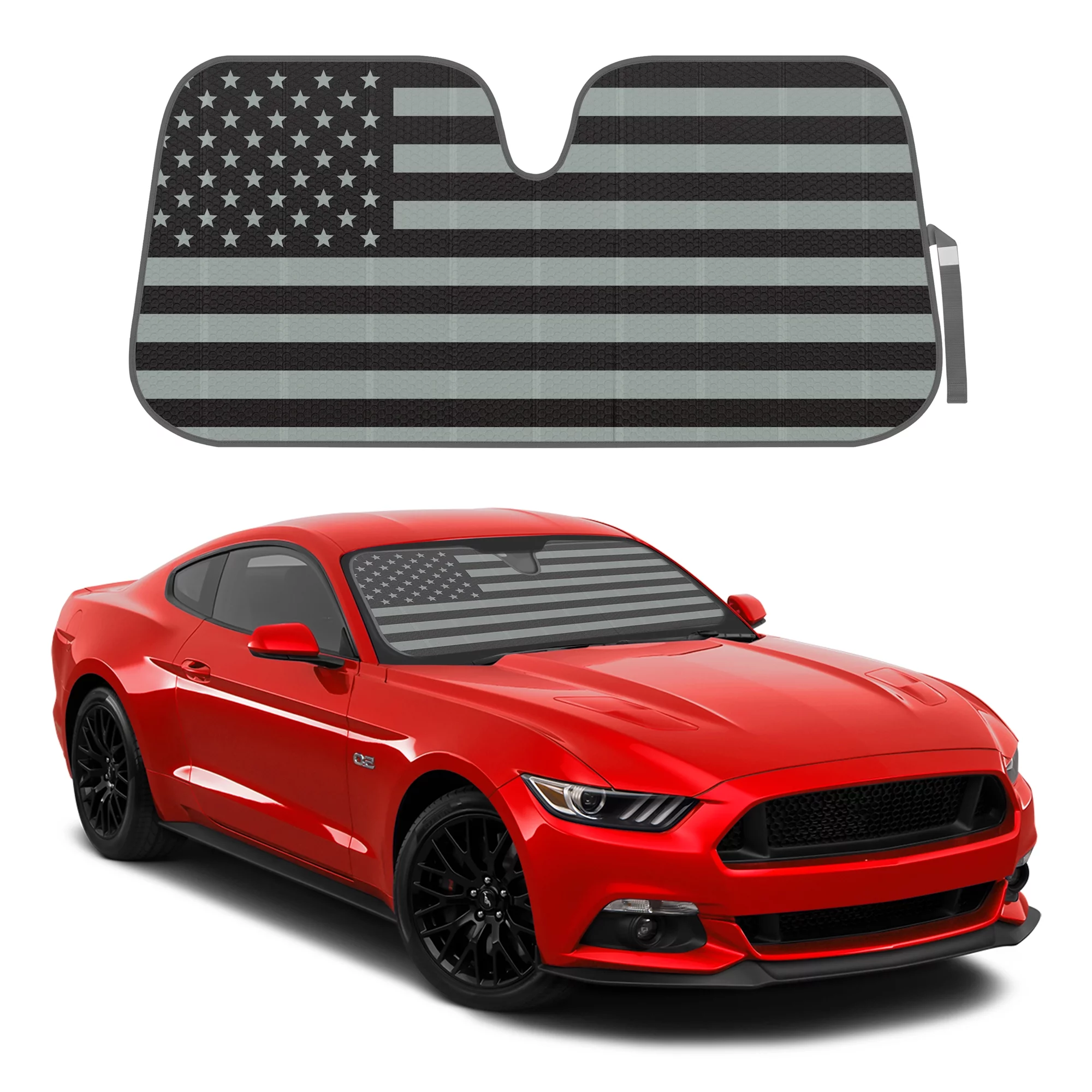 BDK Black & White American Flag Windshield Sun Shade for Car SUV Truck Van