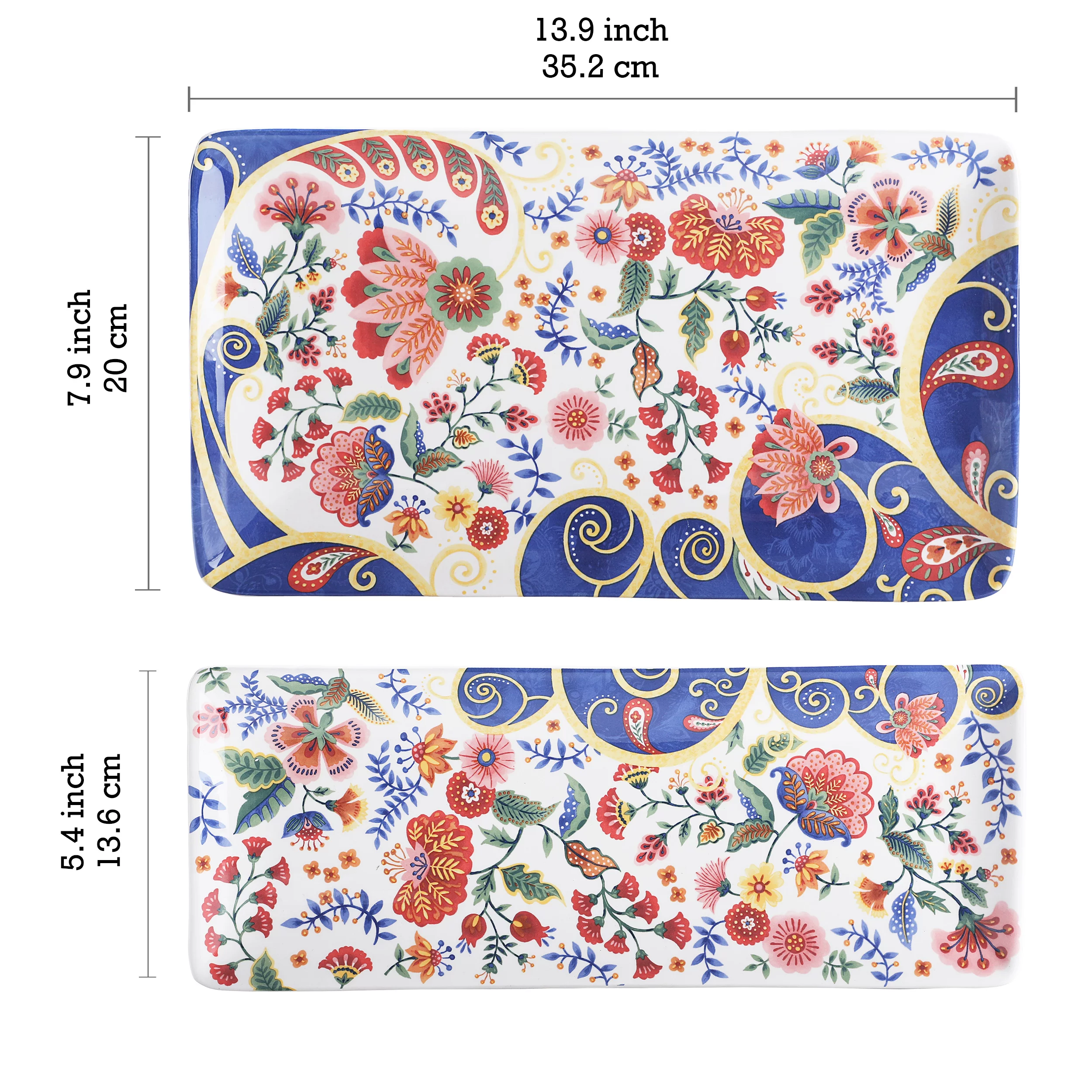 Bico Spiral Marrakesh Ceramic 14 inch Rectangular Serving Platter, Set of 2, for Serving Salad, Pasta, Cheese, Ham, Appetizer, Microwave & Dishwasher Safe