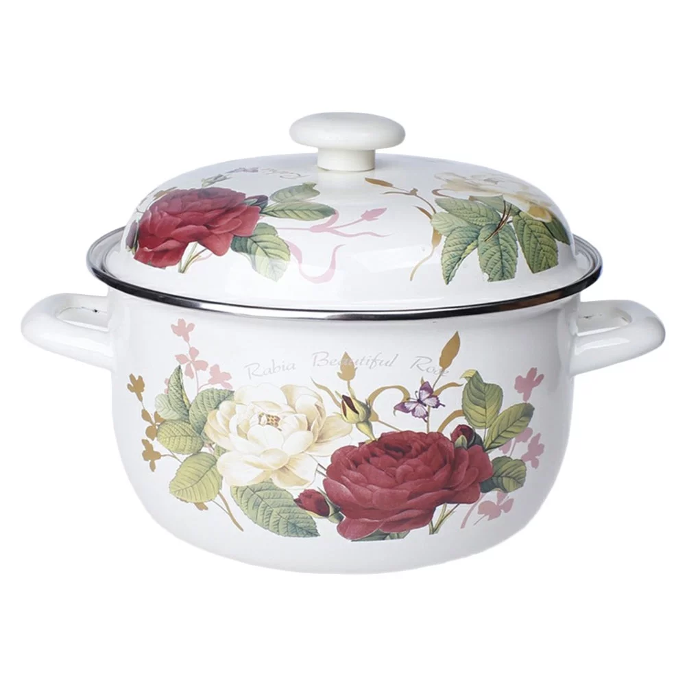 Thicken Enamel Soup Pot Vintage Lidded Soup Pot Kitchen Cookware Random Pattern