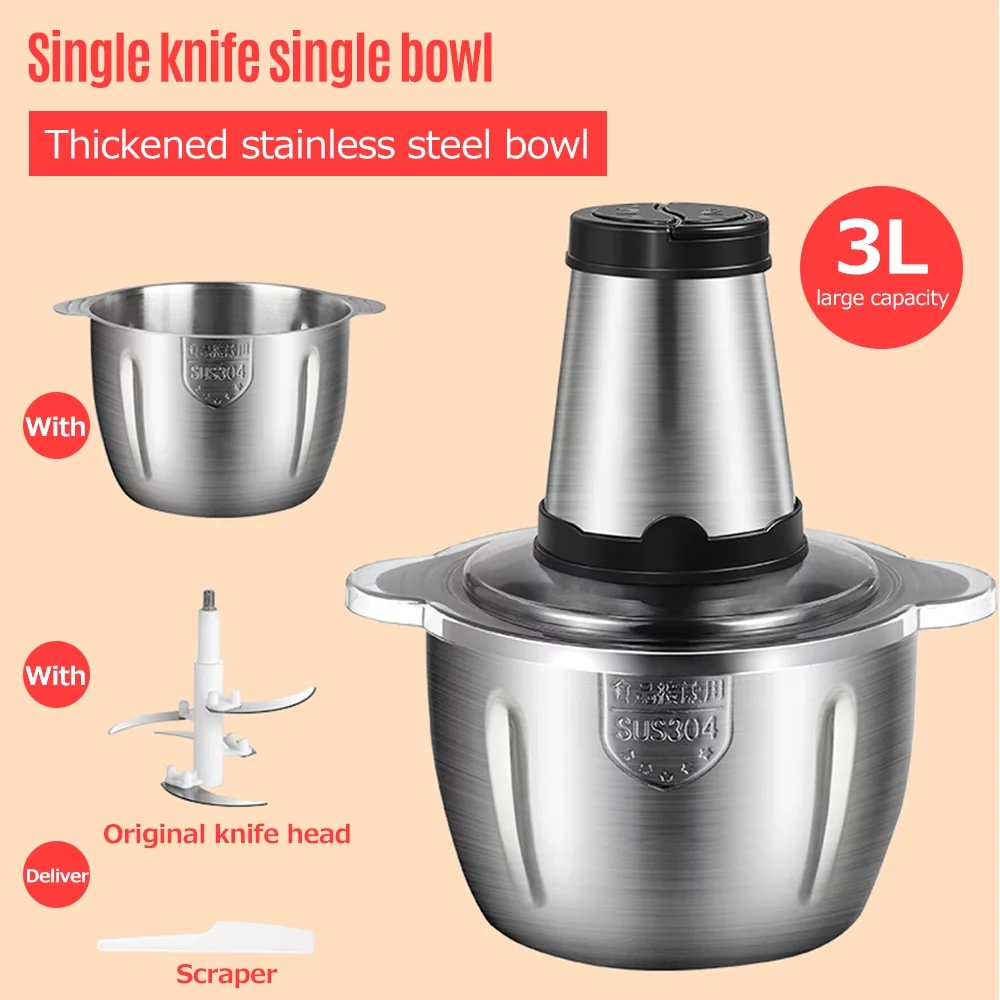 Pristin Electric Meat Grinder, 3L Large Capacity, Stainless Steel, 2 Gears, 250W Power, Ideal for Kitchen Cooking and Blending