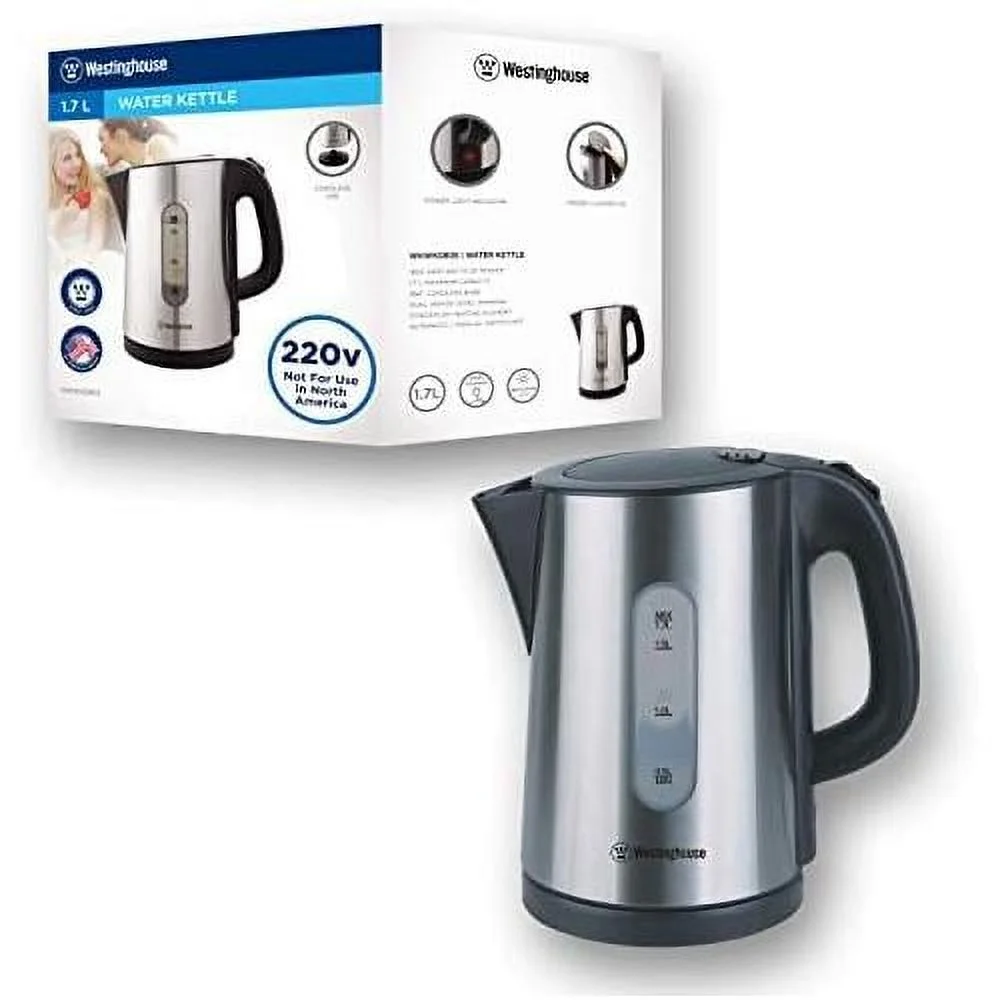 220 Volt 1.7 Liter Kettle Electric Cordless 220V 240 Volts 50Hz / 60 Hz Tea Kettle WKWK0805 Bundle With Plug Adapter