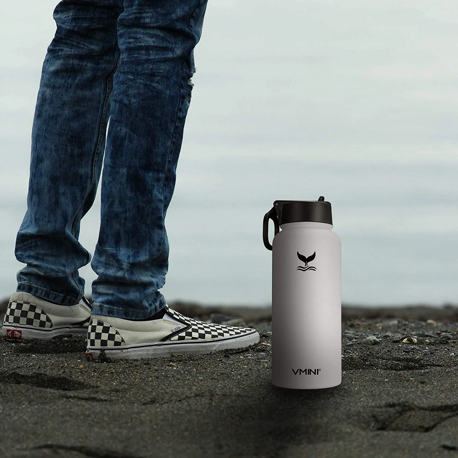 Vmini Water Bottle with New Wide Handle Straw Lid, Wide Mouth Vacuum Insulated 18/8 Stainless Steel, 32oz, Gradient Yellow Pink Nectarine 32oz