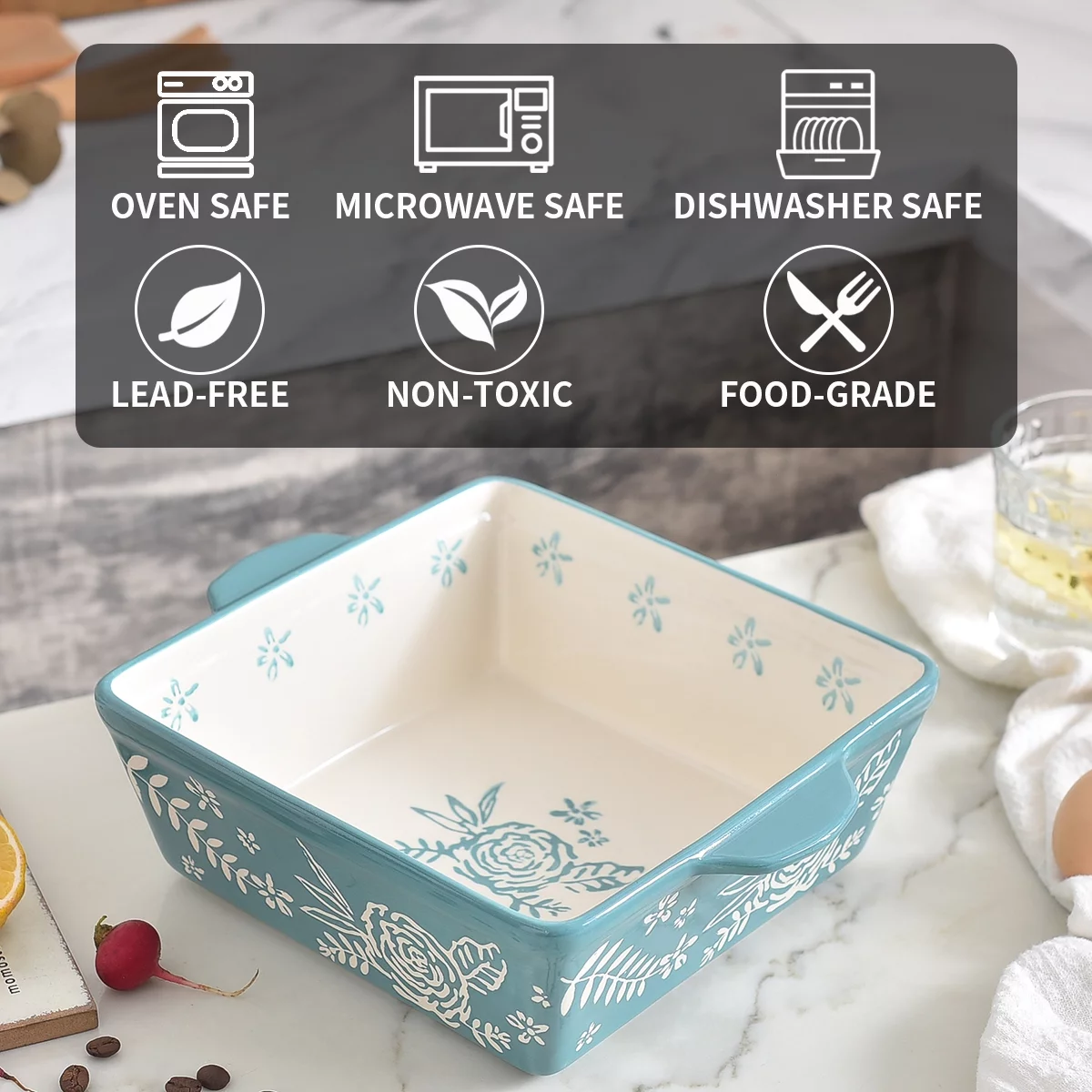 Baking Dish 8x8 Baking Pan Ceramic Brownie Pan Casserole Dish Hand-painted Bakeware Sets Lasagna Pan