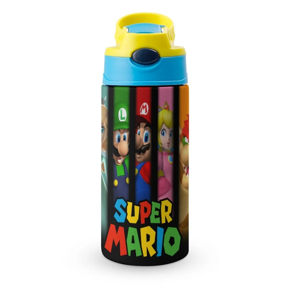 Super Mario Logo Kid's Insulated Water Bottle With Straw Vacuum Stainless Steel Cup Leak-Proof Children Toddler Thermoses