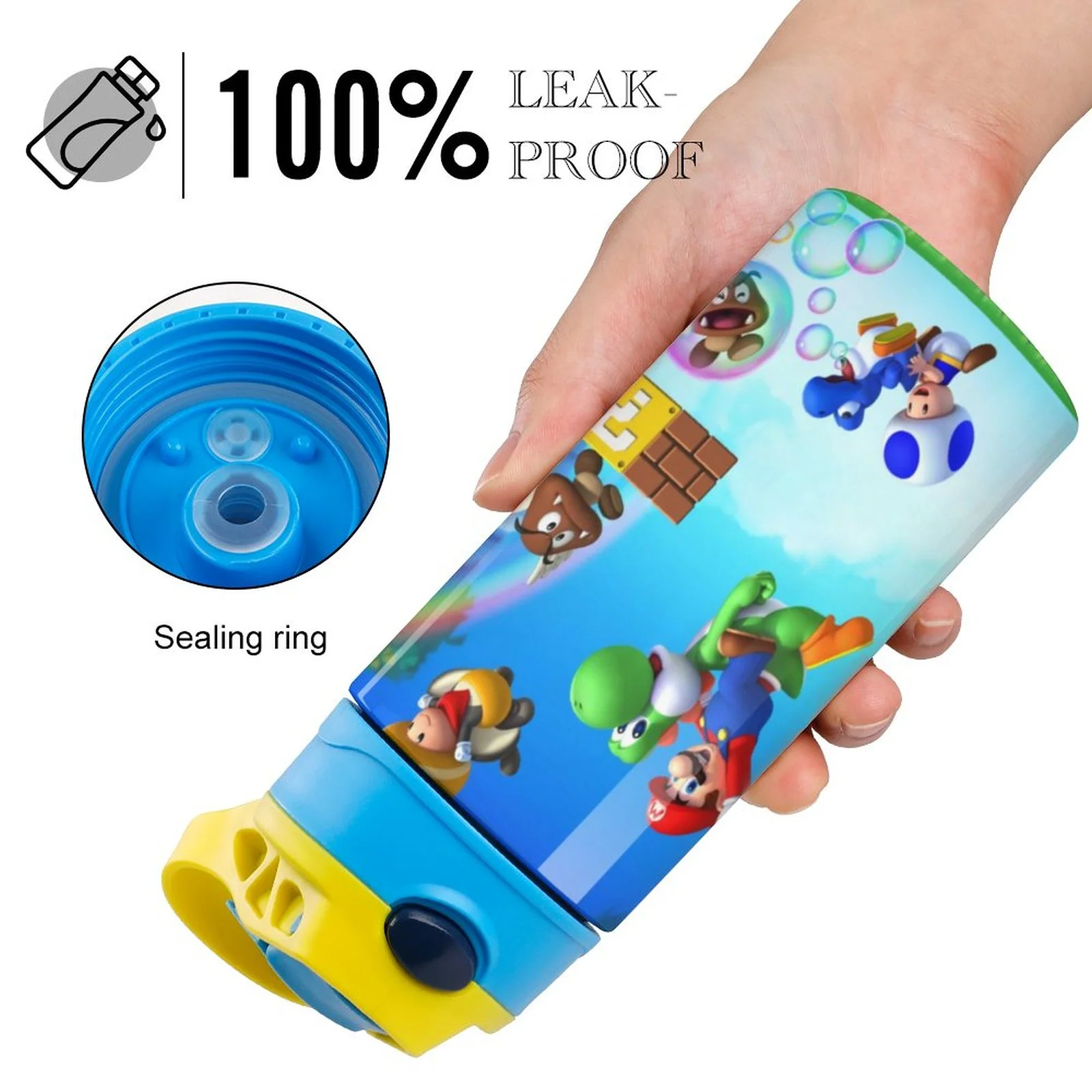 Super Mario Game Kid's Insulated Water Bottle With Straw Vacuum Stainless Steel Cup Leak-Proof Children Toddler Thermoses